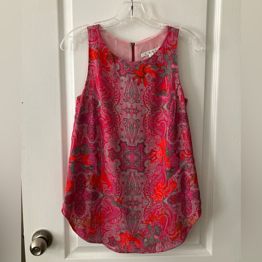 CAbi Pink Floral Paisley "Jubilee" Sleeveless Tunic Tank Style #127 XS